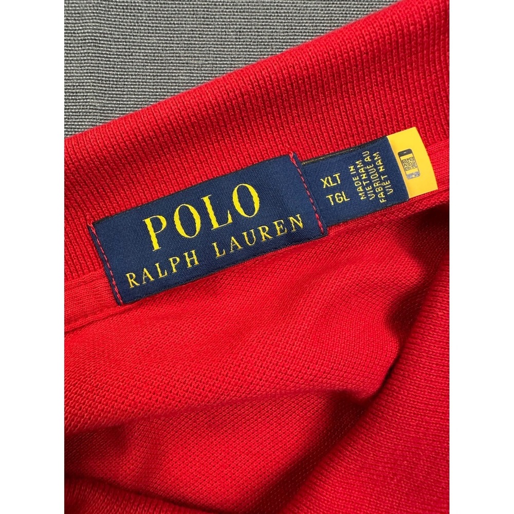 Polo Ralph Lauren Men Long Sleeve Polo Shirt Red Cotton Pique XLT Tall logoless